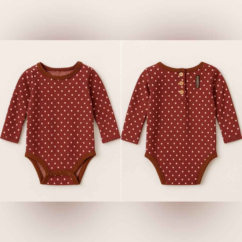 Matilda Jane Baby Girl Bodysuit 3-6M –Mauve Polka Dot Long Sleeve One-Piece